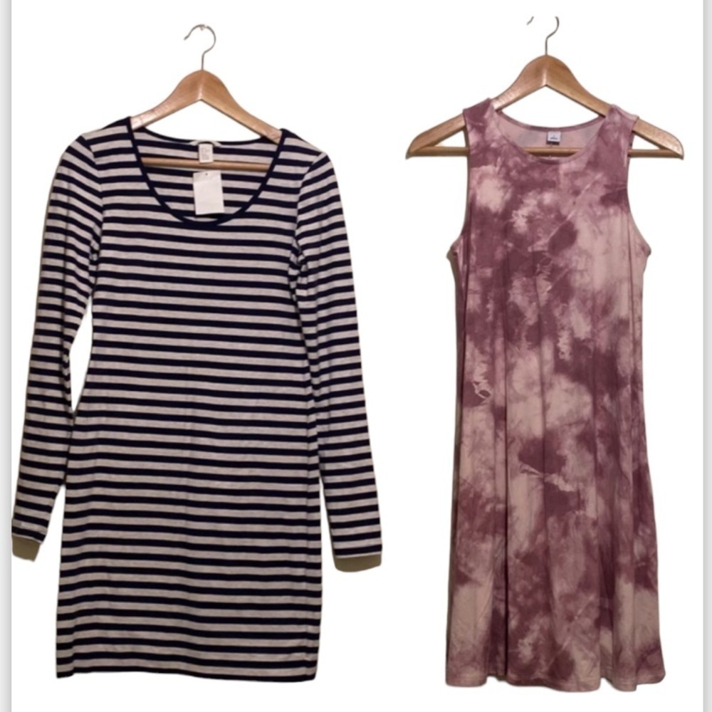 H&M navy and white striped dress and Old Navy pink ombré dress. Size S.